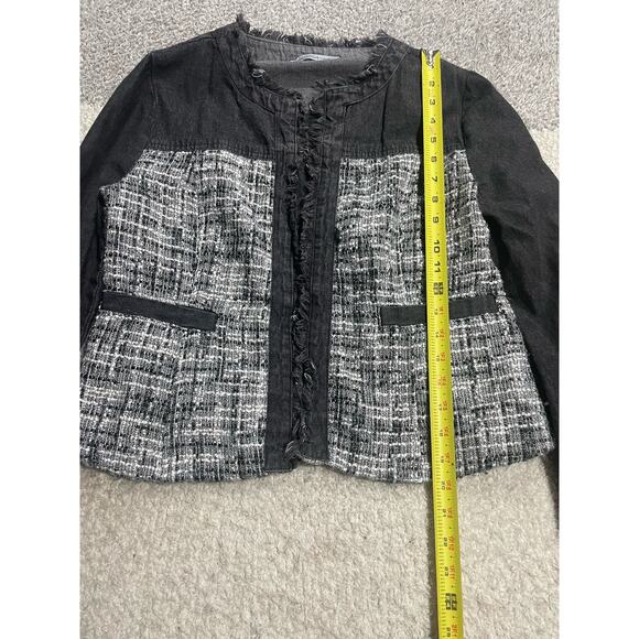 Jean Tweed Jacket Arianna Howards Womens Small Medium Denim Fringe Boxy Black - Picture 6 of 10